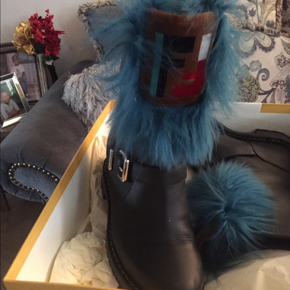 Fendi boots with blue fur